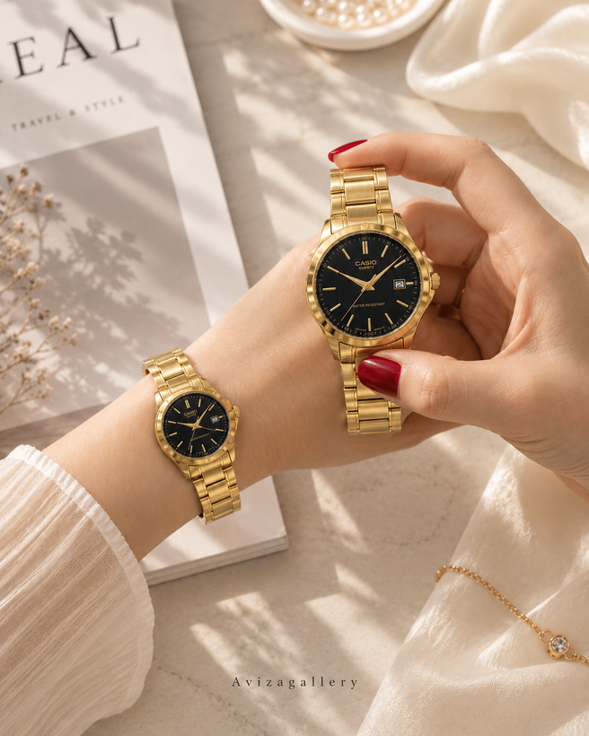 ساعت کاسیو اصل صفحه گرد ست زنانه و مردانه